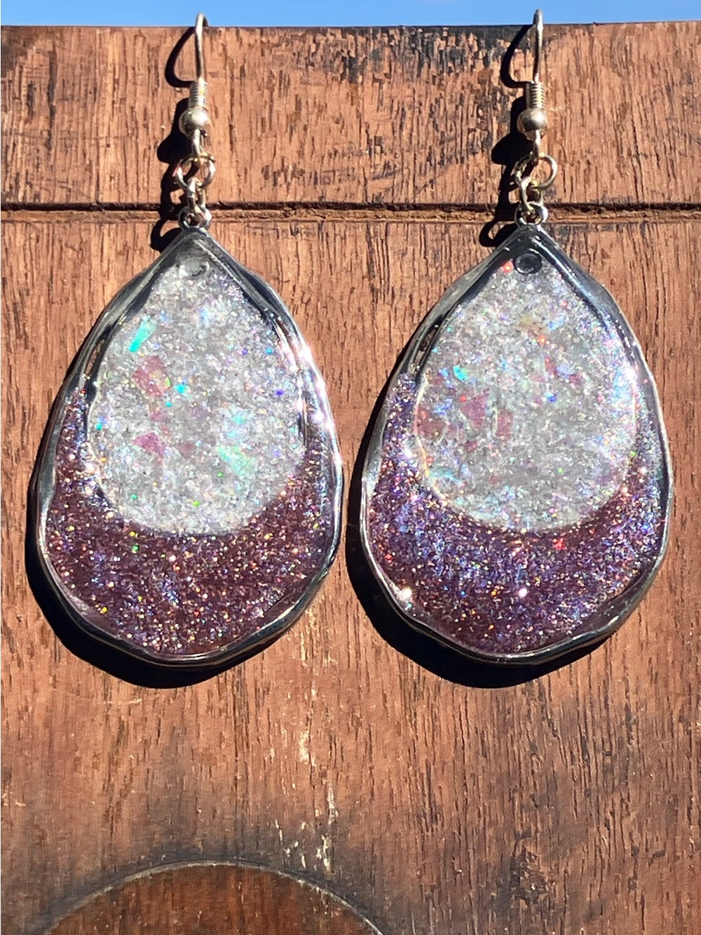 Opal inspired resin teardrop dangle earrings